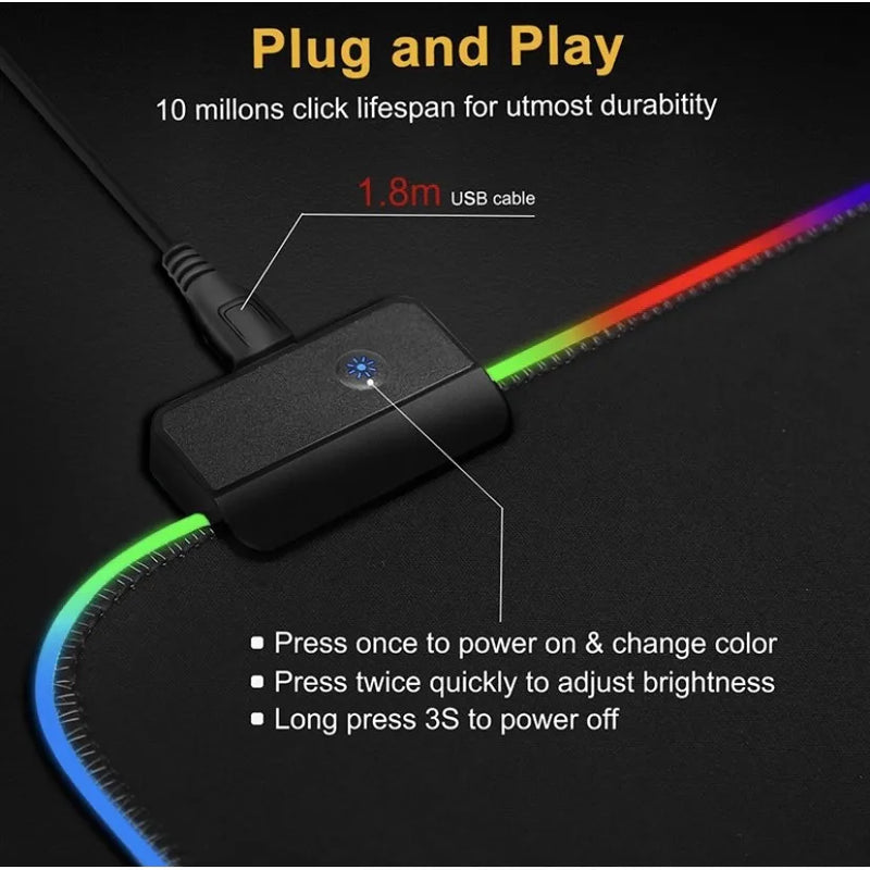 Mouse pad Gamer Led Rgb 7 Cores tamanho grande 80x30cm Usb