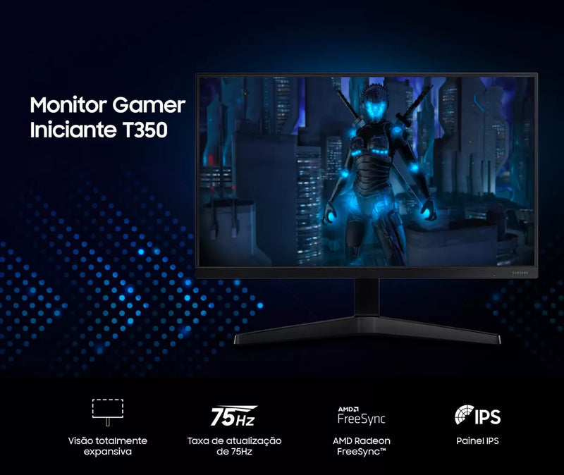Monitor Gamer Samsung 24" FHD 75Hz Freesync - Série T350